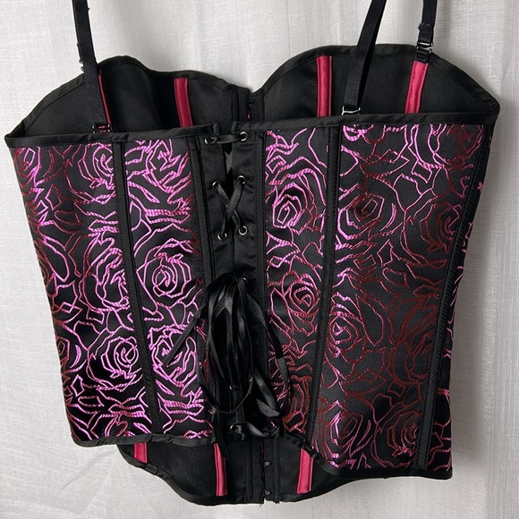 Corset,bustier,boudoir, pink & black,lace up,hook & eye, sexy,PTP 15” ,so 30-34 - Picture 4 of 14